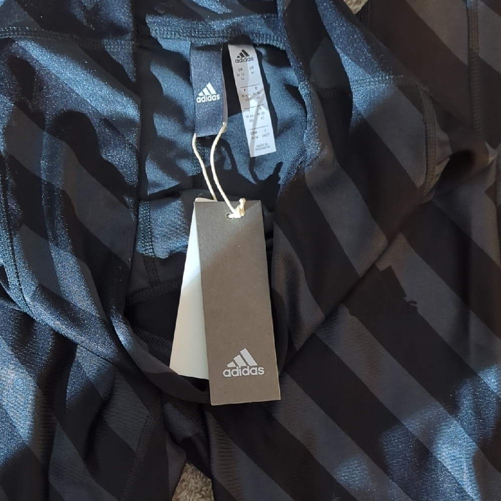 Black And Gray Striped Adidas Leggings NWT. Size Medium - Picture 3 of 7